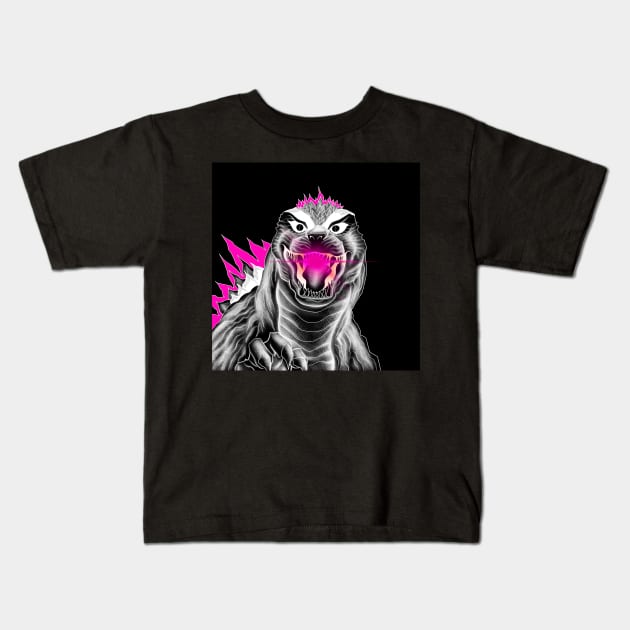 godzilla in led lightning plasma radioactive kaiju Kids T-Shirt by jorge_lebeau